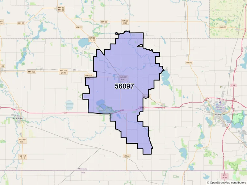 Map of Wells, Minnesota and ZIP codes