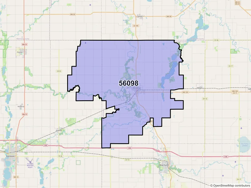 Map of Winnebago, Minnesota and ZIP codes