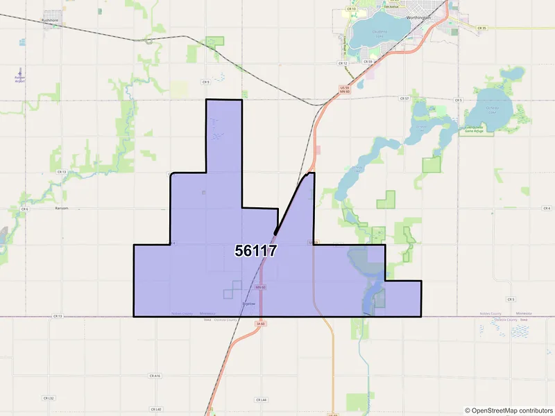 Map of ZIP Code 56117 — Bigelow, MN