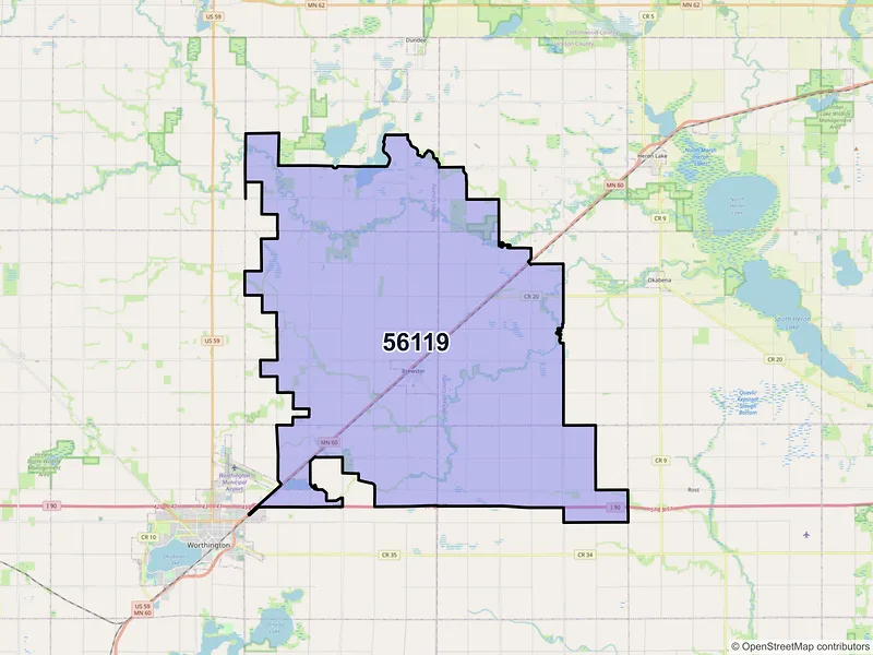 Map of ZIP Code 56119 — Brewster, MN