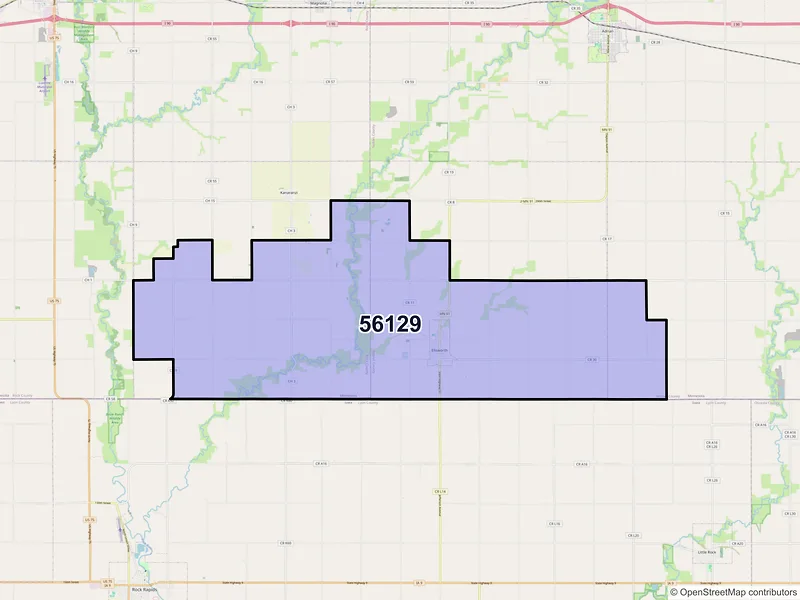 Map of Ellsworth, Minnesota and ZIP codes