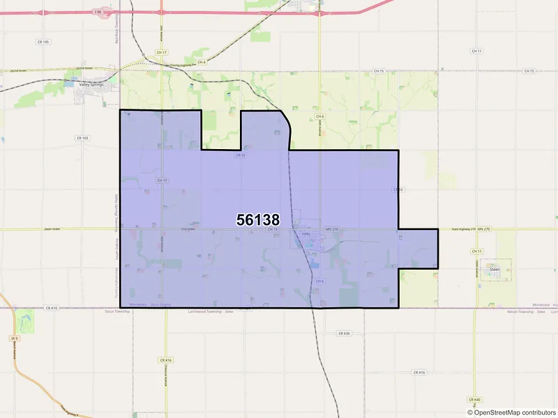 Map of ZIP Code 56138 — Hills, MN