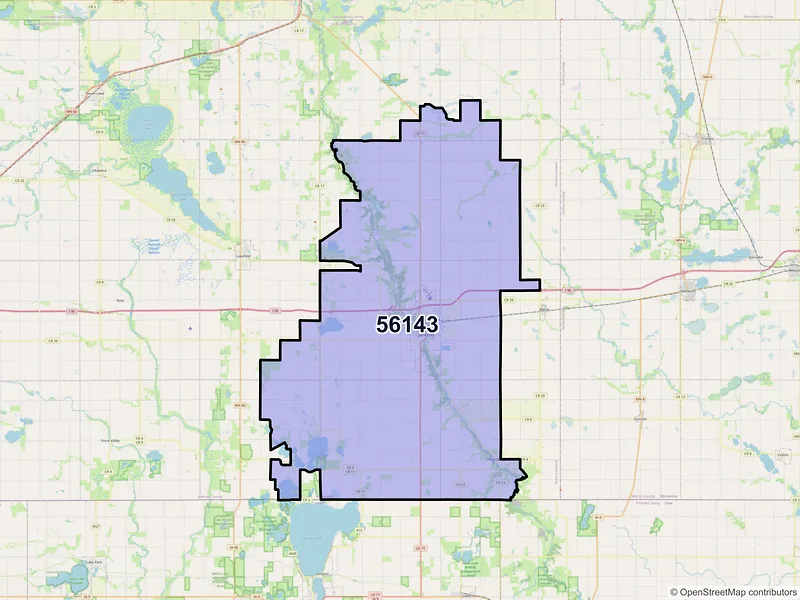 Map of Jackson, Minnesota and ZIP codes