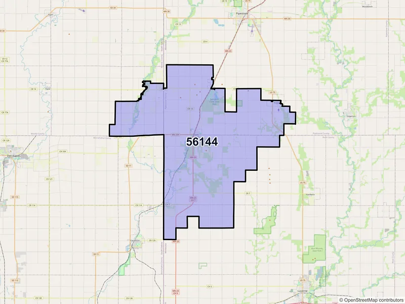 Map of Jasper, Minnesota and ZIP codes