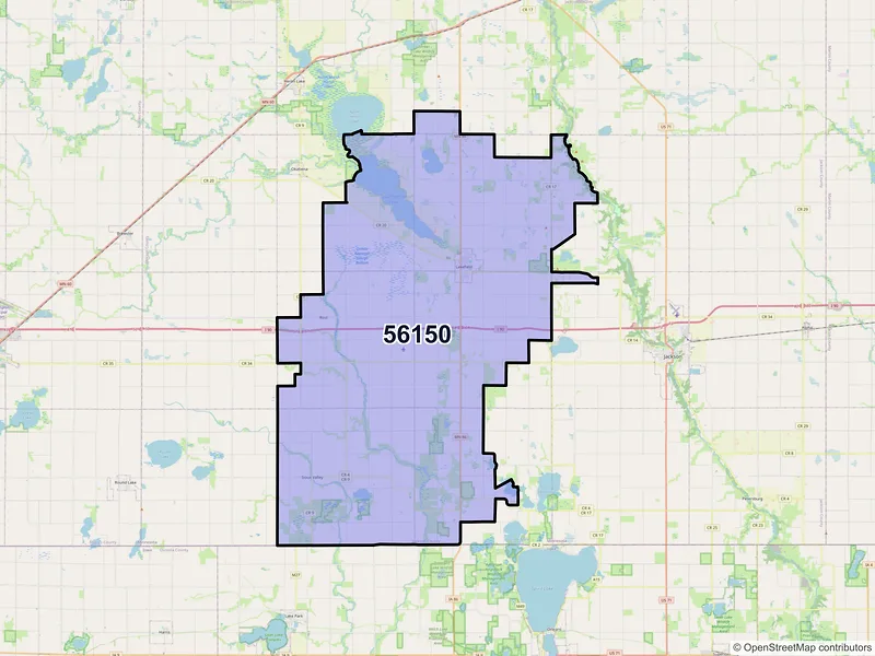 Map of Lakefield, Minnesota and ZIP codes