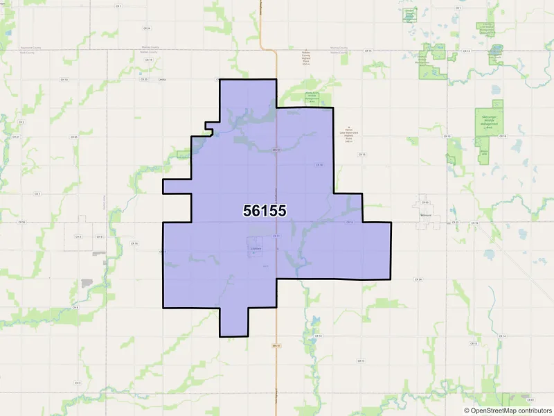 Map of ZIP Code 56155 — Lismore, MN
