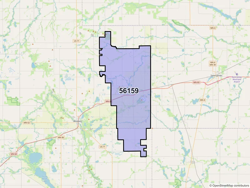 Map of ZIP Code 56159 — Mountain Lake, MN