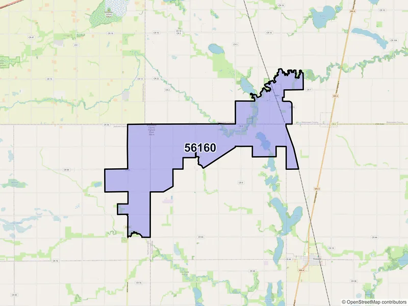 Map of ZIP Code 56160 — Odin, MN