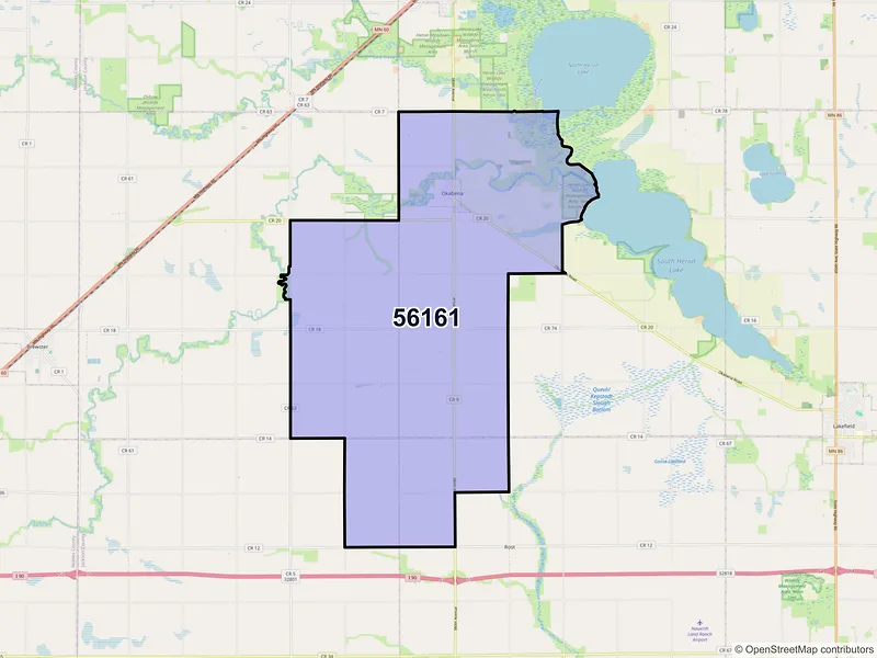 Map of ZIP Code 56161 — Okabena, MN