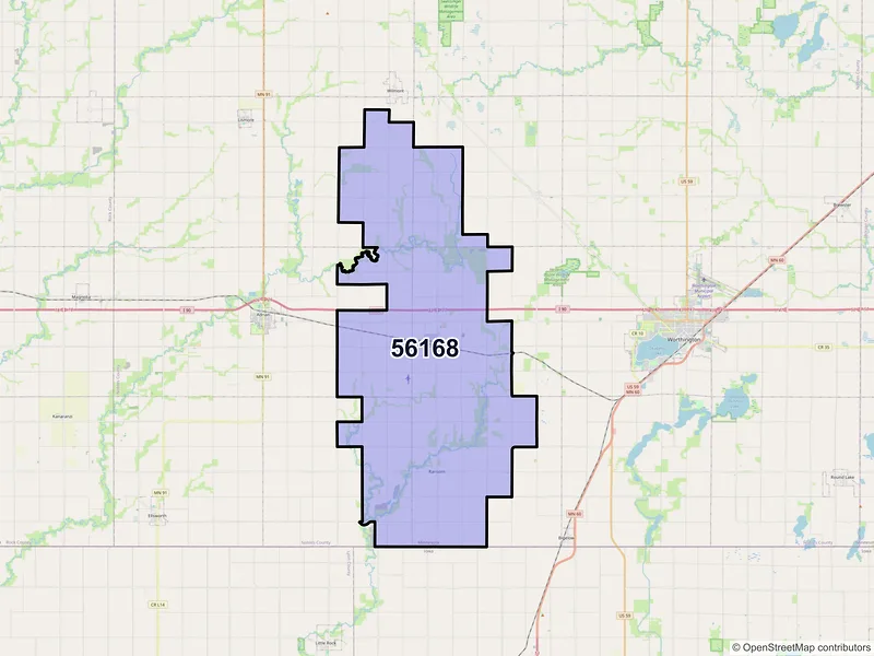 Map of ZIP Code 56168 — Rushmore, MN