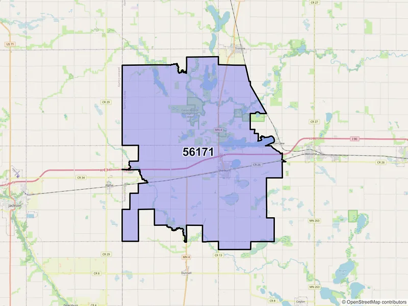 Map of ZIP Code 56171 — Sherburn, MN