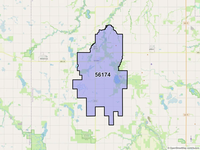 Map of ZIP Code 56174 — Storden, MN