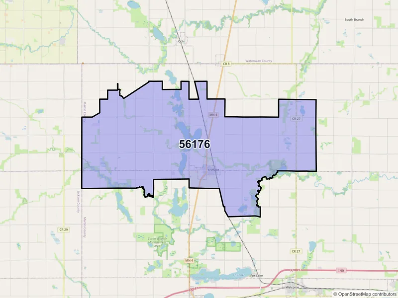 Map of Trimont, Minnesota and ZIP codes