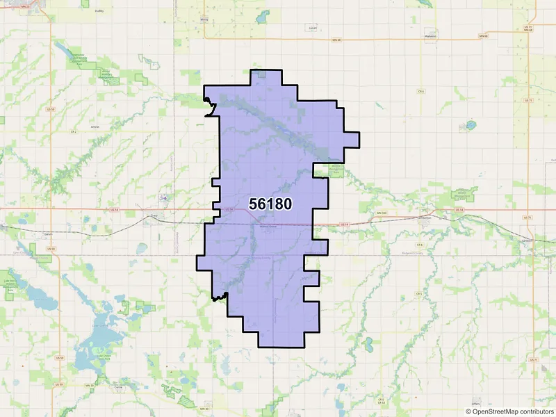 Map of Walnut Grove, Minnesota and ZIP codes