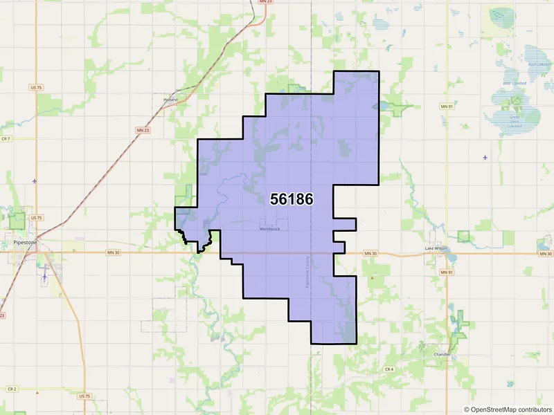 Map of Woodstock, Minnesota and ZIP codes