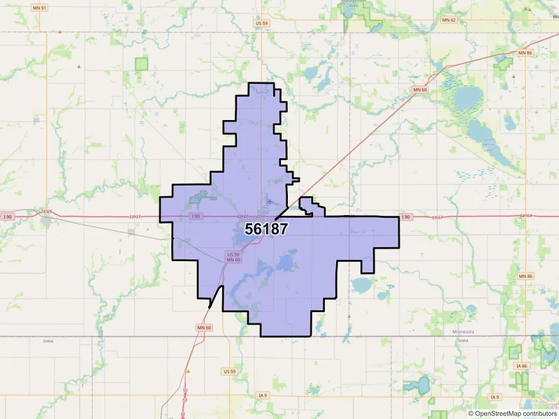 Map of ZIP Code 56187 — Worthington, MN