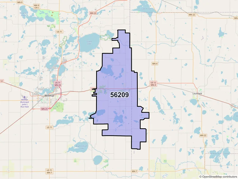 Map of Atwater, Minnesota and ZIP codes