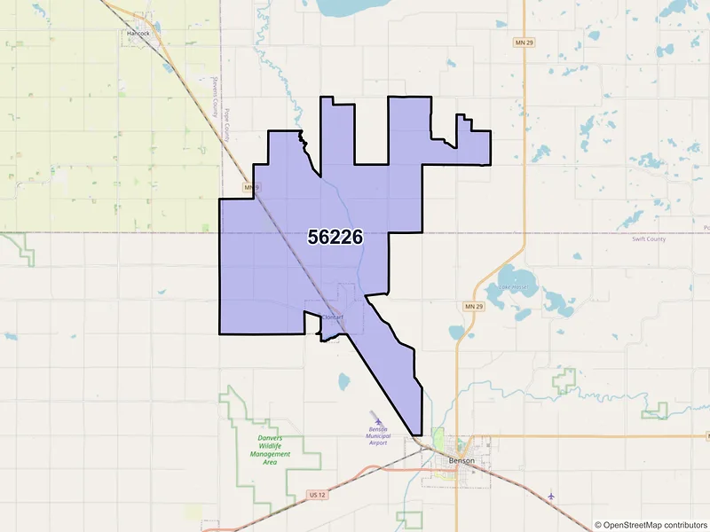 Map of Clontarf, Minnesota and ZIP codes