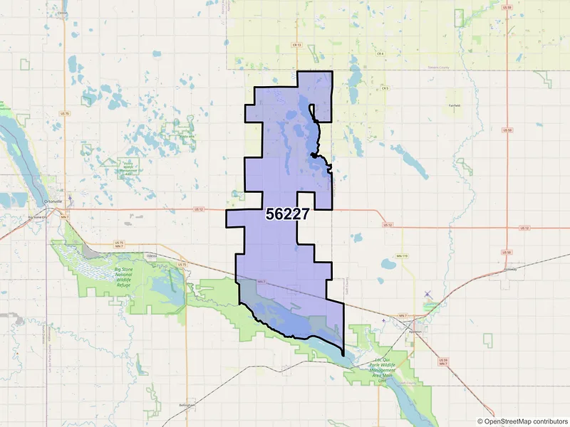 Map of ZIP Code 56227 — Correll, MN