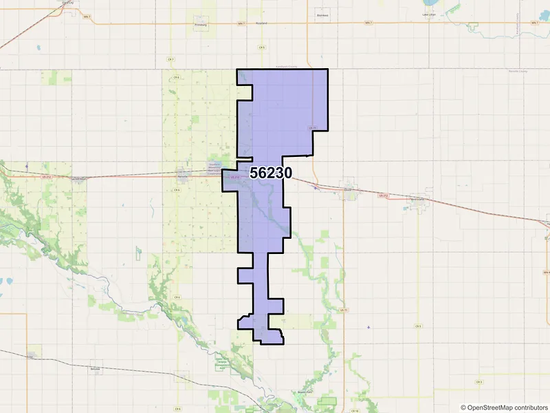 Map of ZIP Code 56230 — Danube, MN