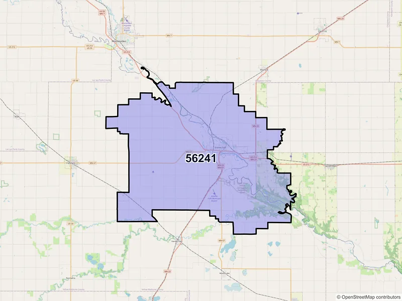 Map of Granite Falls, Minnesota and ZIP codes