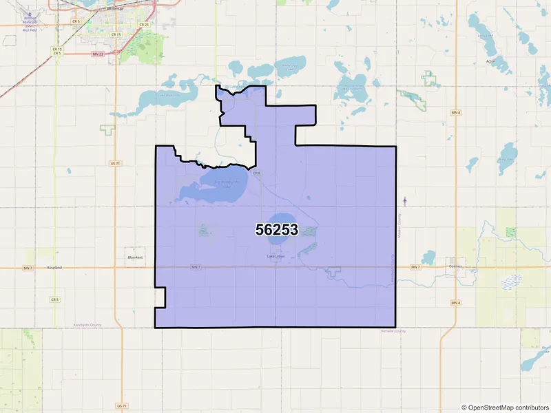 Map of ZIP Code 56253 — Lake Lillian, MN