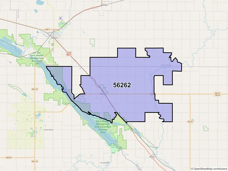 Map of Milan, Minnesota and ZIP codes