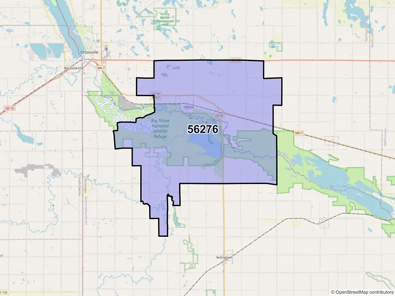 Map of ZIP Code 56276 — Odessa, MN