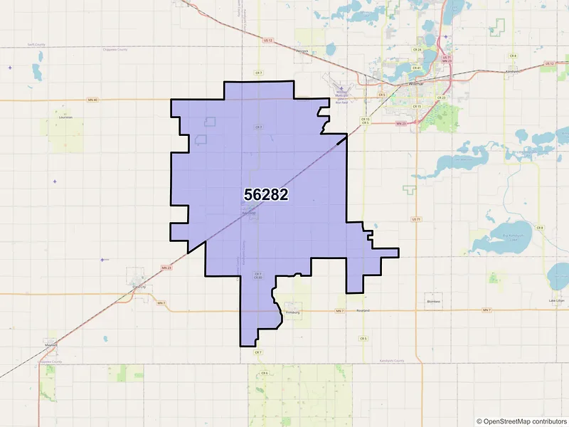Map of ZIP Code 56282 — Raymond, MN