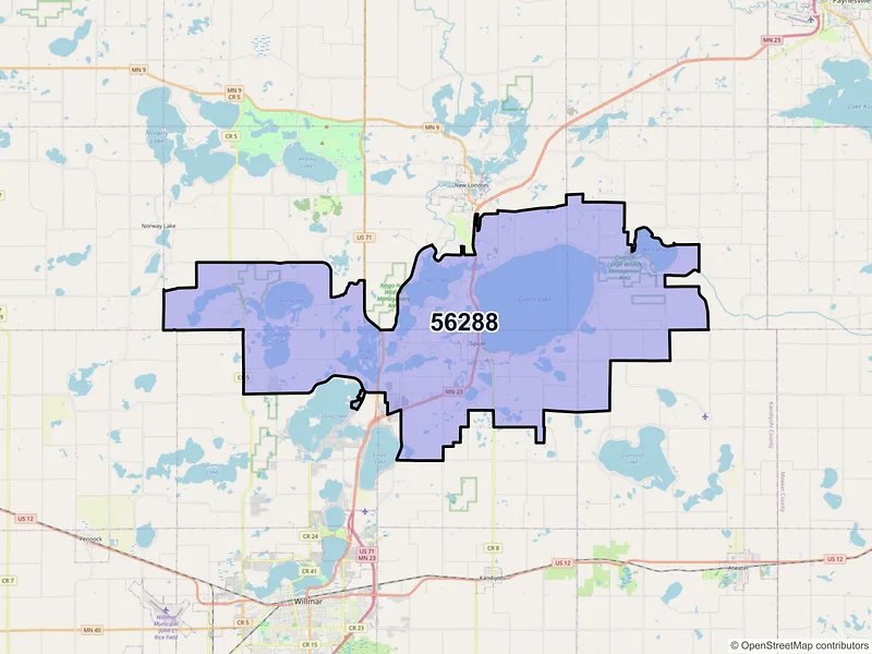 Map of ZIP Code 56288 — Spicer, MN