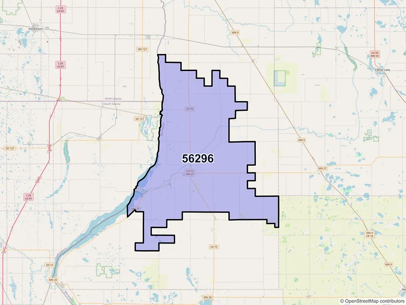 Map of ZIP Code 56296 — Wheaton, MN