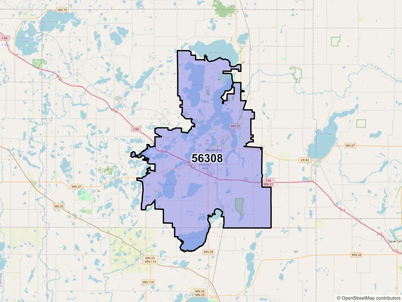 Map of ZIP Code 56308 — Alexandria, MN