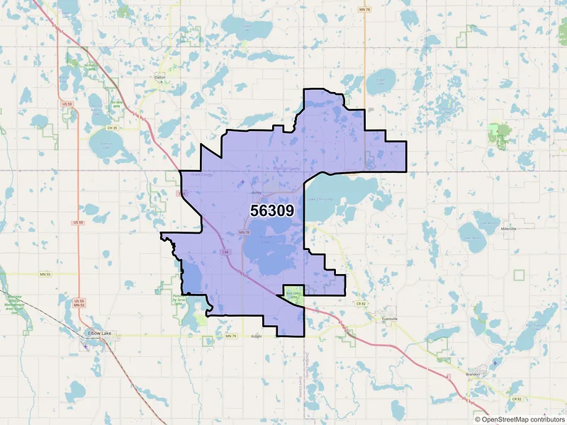 Map of Ashby, Minnesota and ZIP codes