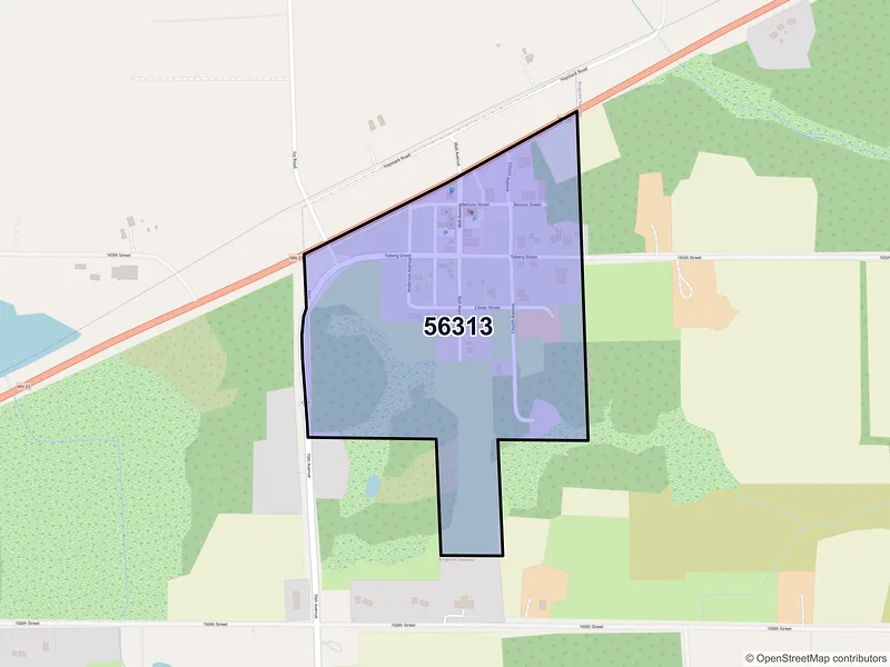 Map of Bock, Minnesota and ZIP codes
