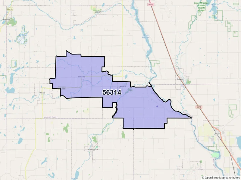 Map of ZIP Code 56314 — Bowlus, MN
