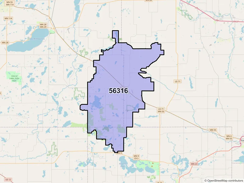 Map of ZIP Code 56316 — Brooten, MN