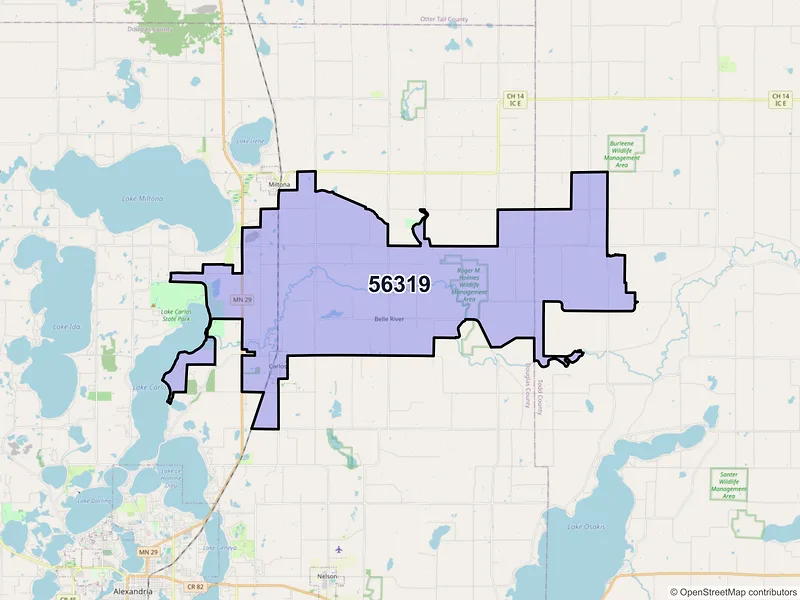 Map of ZIP Code 56319 — Carlos, MN