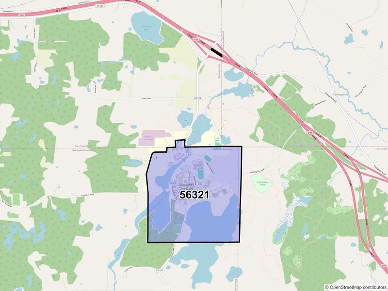 Map of Collegeville, Minnesota and ZIP codes