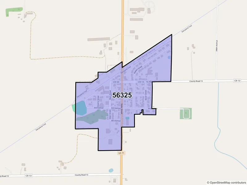 Map of Elrosa, Minnesota and ZIP codes