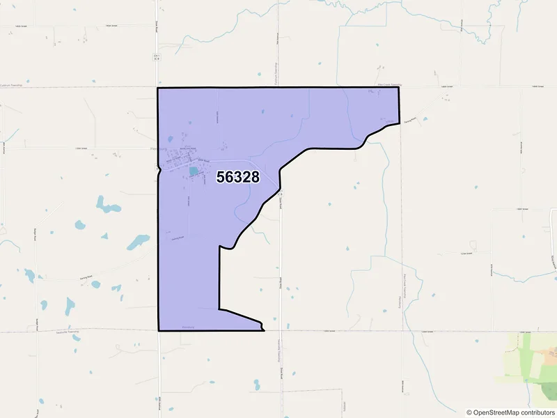 Map of Flensburg, Minnesota and ZIP codes