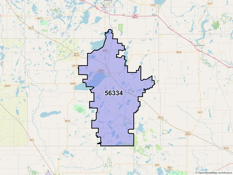 Map of Glenwood, Minnesota and ZIP codes