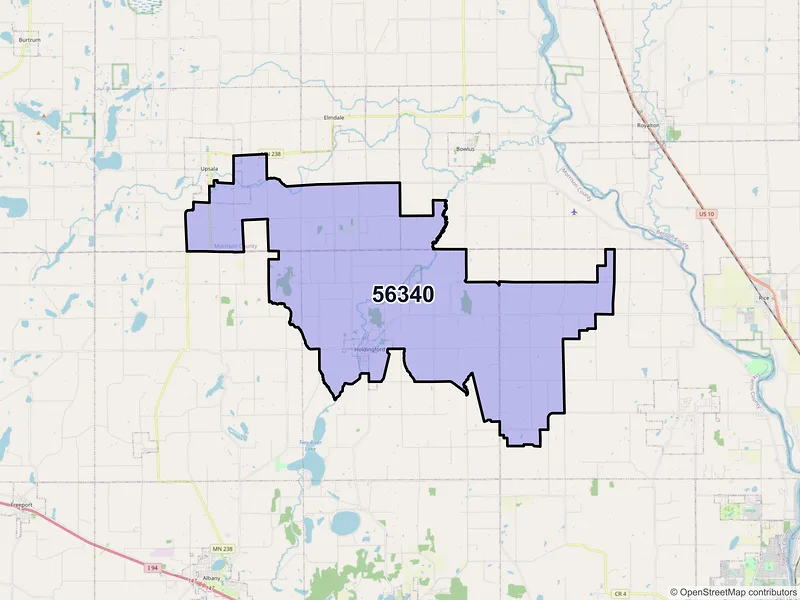 Map of ZIP Code 56340 — Holdingford, MN