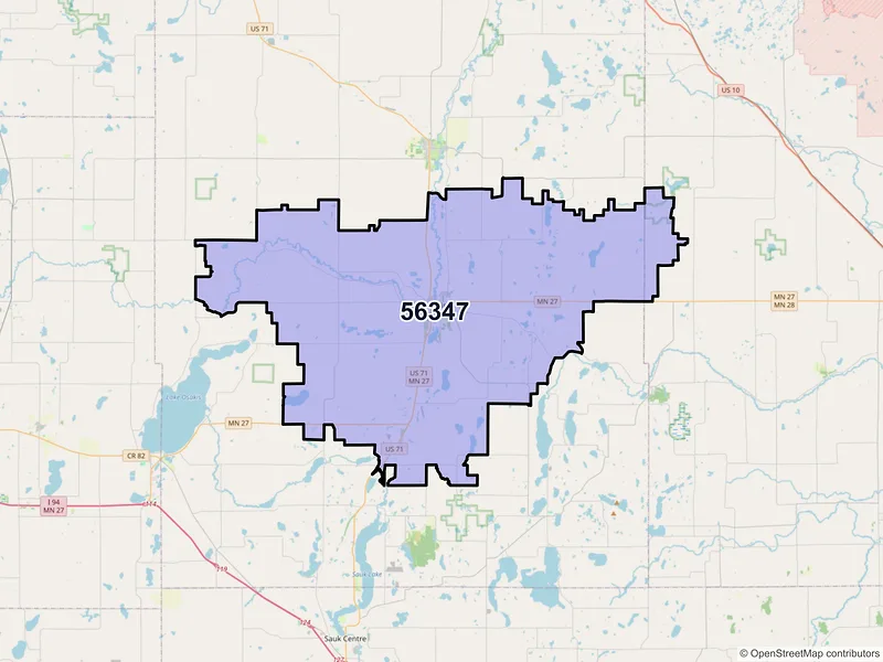 Map of Long Prairie, Minnesota and ZIP codes