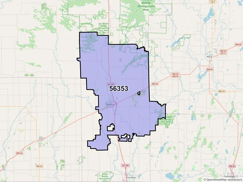 Map of ZIP Code 56353 — Milaca, MN