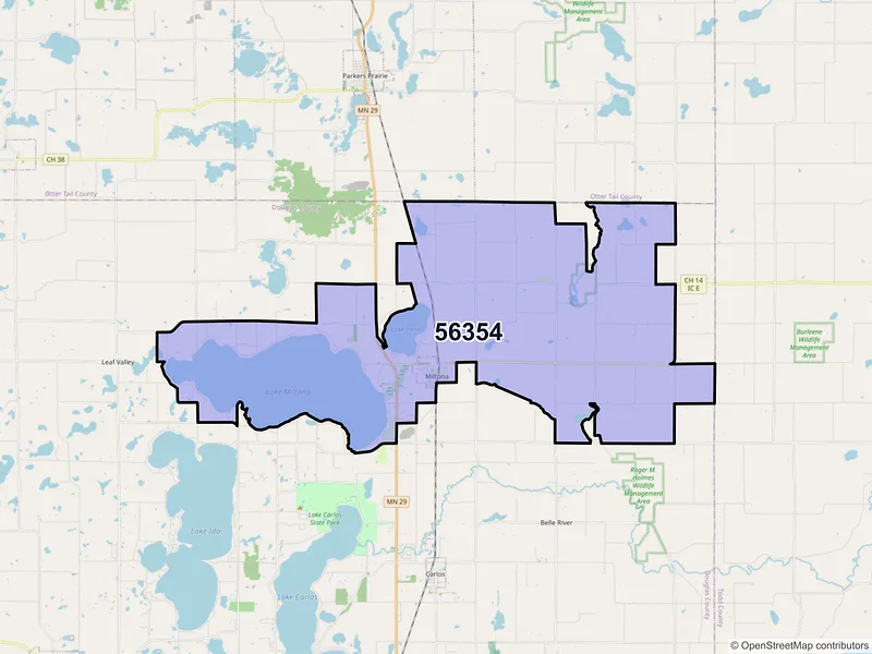 Map of ZIP Code 56354 — Miltona, MN