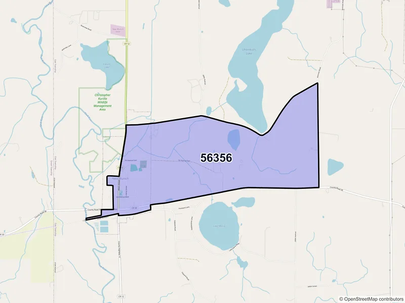 Map of New Munich, Minnesota and ZIP codes