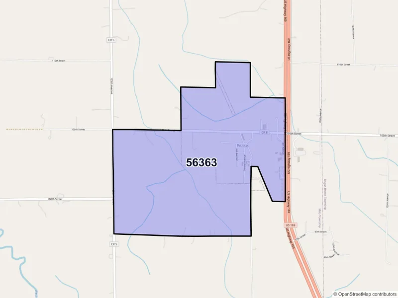Map of Pease, Minnesota and ZIP codes