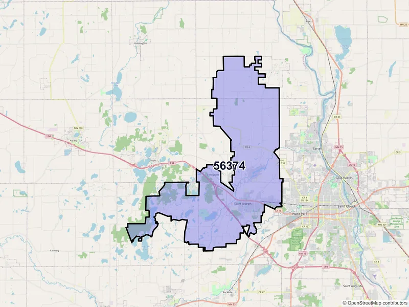 Map of ZIP Code 56374 — Saint Joseph, MN