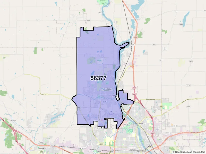 Map of Sartell, Minnesota and ZIP codes