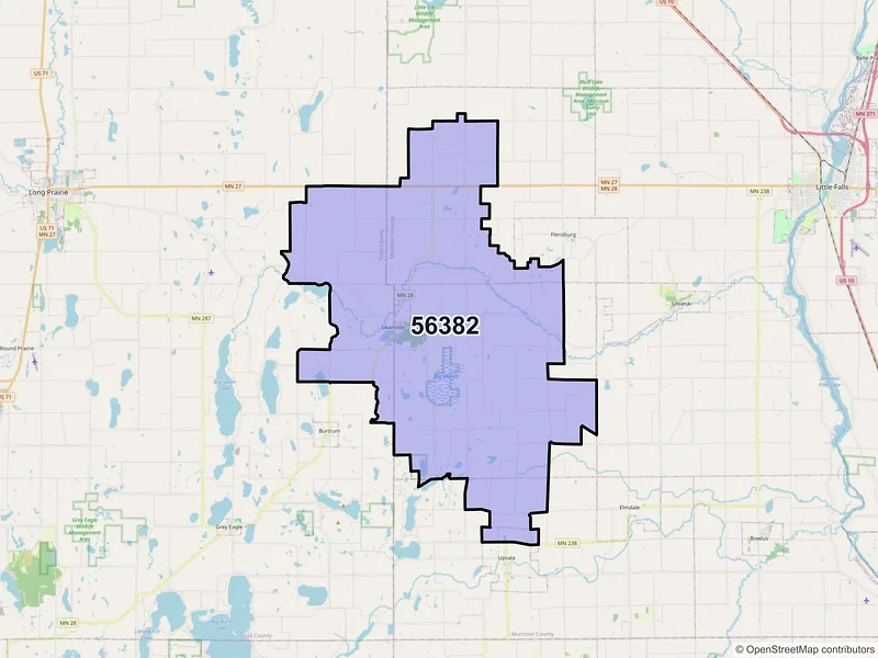 Map of ZIP Code 56382 — Swanville, MN